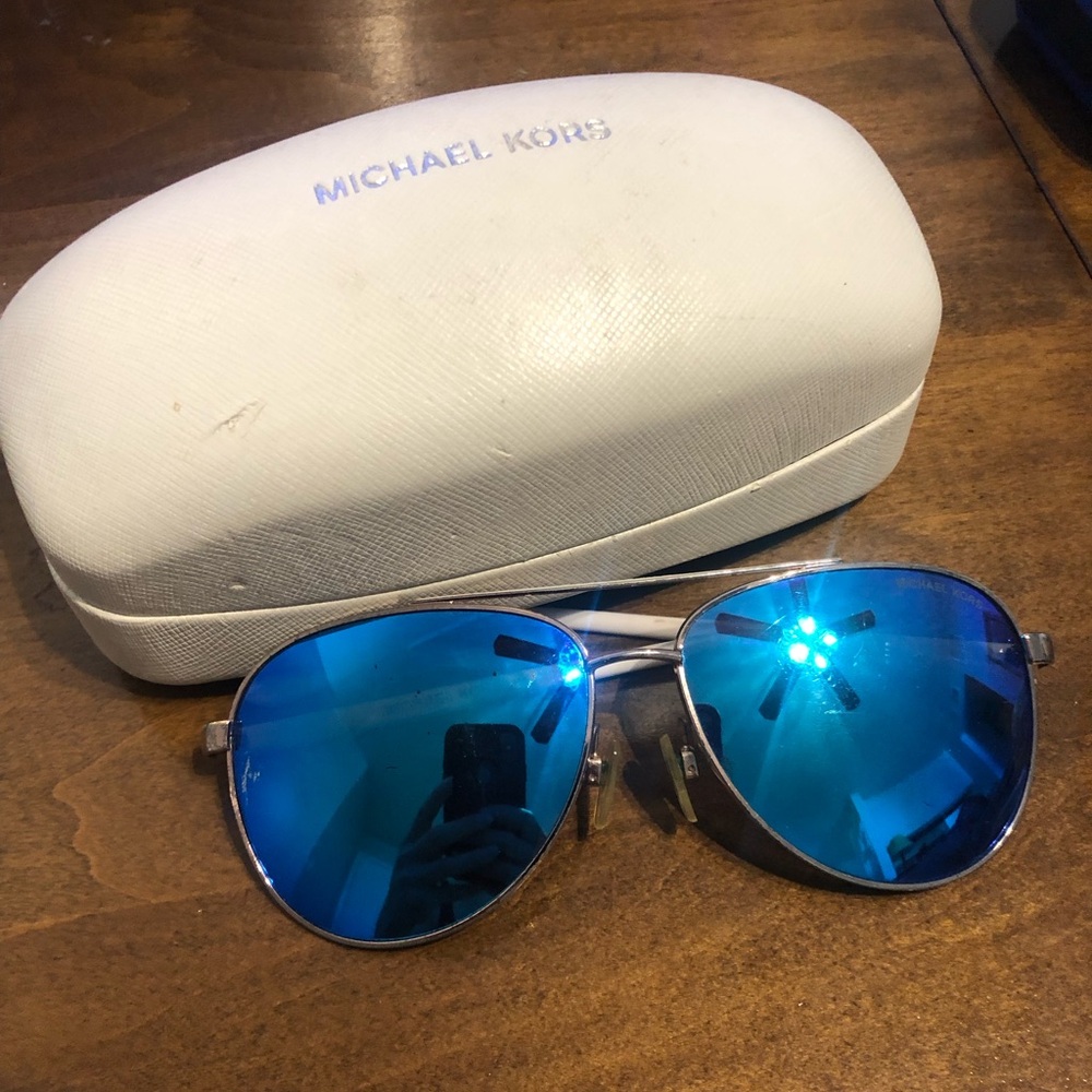 Michael Kors Men’s Silver Frame Sunglasses with Blue Mirrored Lenses